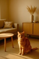 red cat sitting on the floor