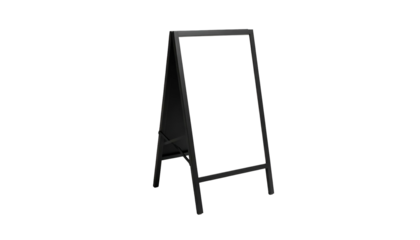 A-frame chalkboard sign on a black background, empty display for text or art, simple