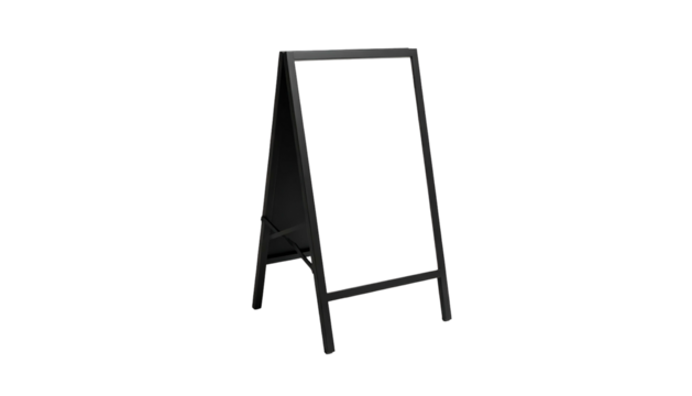 A-frame chalkboard sign on a black background, empty display for text or art, simple