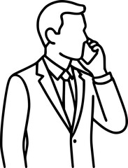 Businessman on Phone Contour &ndash; Minimal Black Line Vector Illustration Symbolizing Communication, Networking, and Professionalism