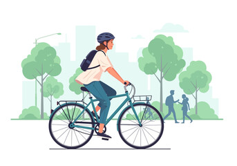 Fototapeta premium Cycling illustration person riding bicycle outdoor scene daytime