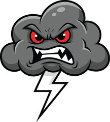 Furious Storm Cloud with Lightning Bolt and Angry Face