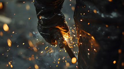 Welding Sparks: A close-up shot of a gloved hand expertly wielding a welding torch, igniting a shower of mesmerizing sparks against the backdrop of an industrial setting.