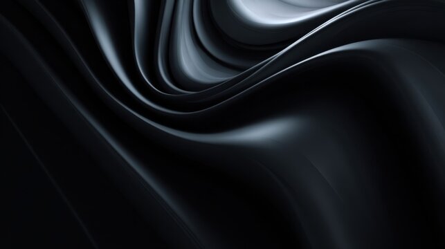 A dark abstract design of smooth flowing curves and waves with a metallic sheen creating an elegant and modern sense of fluid motion