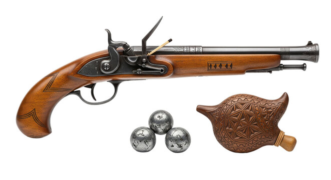 Siamese matchlock carbine with wooden stock and steel barrel from the 19th century