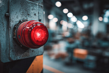 A close-up of a red warning light, illuminated against a blurred industrial background, conveying a sense of alertness and caution.