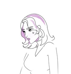 Woman with short hair girl,art lines drawing beauty 