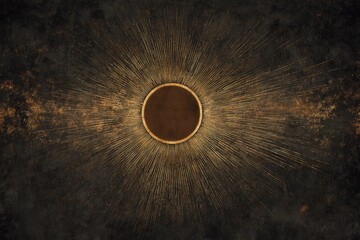 Dark textured background featuring a central circle with radiating light beams