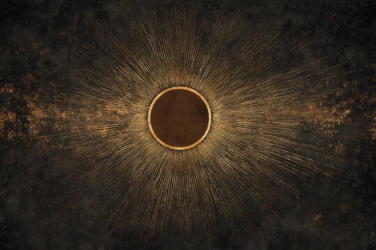 Dark textured background featuring a central circle with radiating light beams