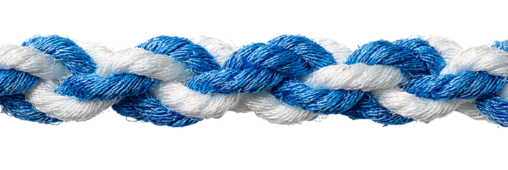 Blue and white pom pom garland isolated on transparent background