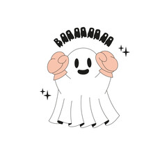 Spooky Halloween Ghosts Boxing Illustration, Cute Sporty Vintage Aesthetic Clipart for T-Shirt Design, Scrapbooking and Stickers