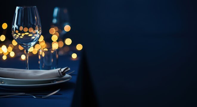 Elegant Christmas Restaurant Banner with Blue Background