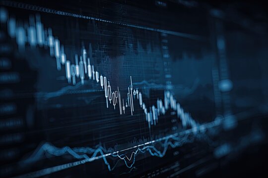 A dark, abstract image showcasing a financial graph with fluctuating lines over a black background