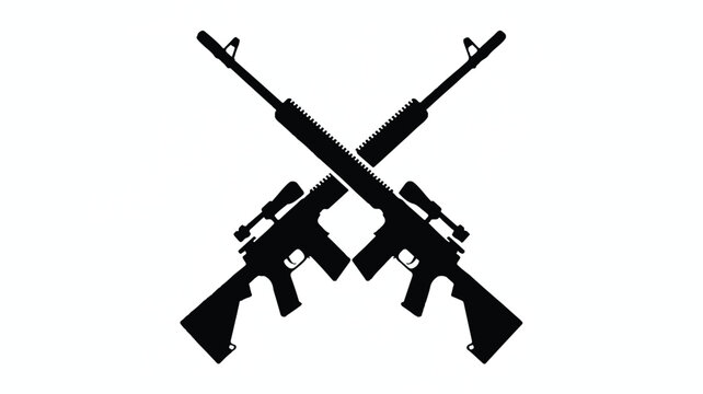 A black and white graphic design of two crossed AR-15 rifles forming an X shape.  