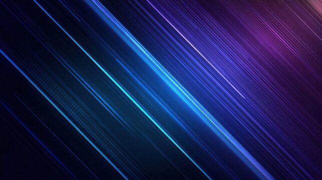 A futuristic abstract background with glowing diagonal lines of blue and purple light streaking across a dark surface creating a sense of speed and energy