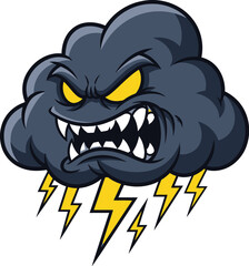 Angry Storm Cloud with Lightning Bolts A Vector Illustration of a Powerful Weather Element