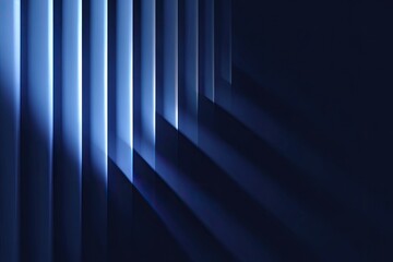 Abstract, minimalist graphic of vertical blue lines and shadows on a dark background