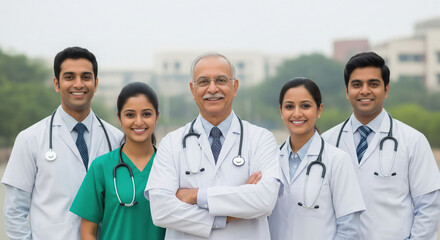 Indian Medical Team Smiling Outdoors