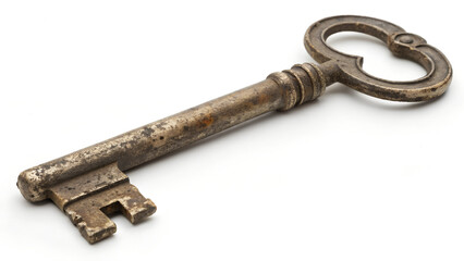 old metal key isolated on white photo style