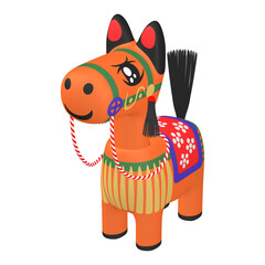 干支のイラスト素材　午年　馬の首振り人形（1_3）　オレンジ