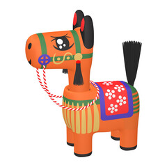 干支のイラスト素材　午年　馬の首振り人形（1_6）　オレンジ
