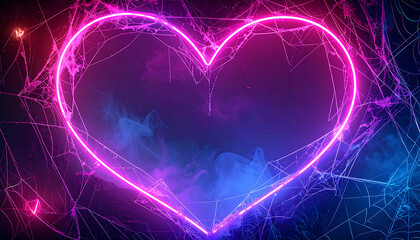 Neon heart pink neon glowing heart smoke cobweb web purple glow blue smoke