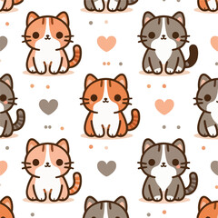 art line of funny cute cat pattern with flat design on png Transparent 