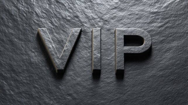 Glistening stone letters form the word VIP, elegantly displayed on a sleek black background, creating a sophisticated ambiance perfect for upscale gatherings and celebrations
