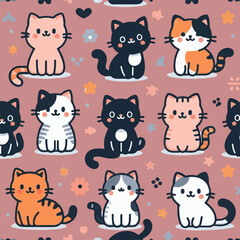 seamless pattern cats on pink Background and Element Star 