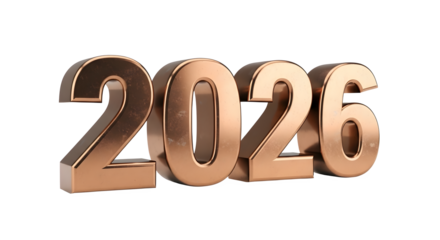 Copper numerals 2026 isolated on transparent background