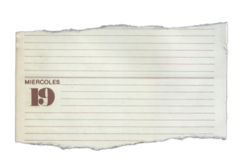 Torn Spanish Calendar Page with Wednesday 19 and Note Lines on Beige Paper