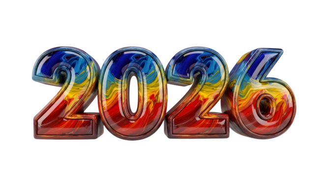 Colorful year 2026 typography isolated on transparent background