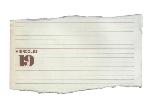 Torn Spanish Calendar Page with Wednesday 19 and Note Lines on Beige Paper