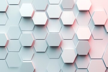Fototapeta premium Geometric white hexagon tiles with soft pink glow abstract technology design element