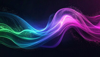 Fototapeta premium Grainy abstract background, noisy color gradient purple green blue pink vibrant glowing shape on black backdrop, dark banner poster header cover wallpaper design