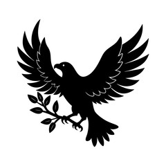Obraz premium Silhouette of a raven holding a laurel branch in its beak
