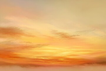 Fototapeta premium Atmospheric painting showcases a vibrant, hazy sunset sky with warm orange and yellow hues