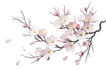 Fototapeta premium Elegant blooming cherry blossom branch displaying delicate pink and white flowers for spring and nature designs.