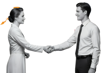 A Smiling Businessman And Businesswoman Shake Hands Conveying A Sense Of Partnership And Agreement With A Transparent Background Collage Handshake Cooperation