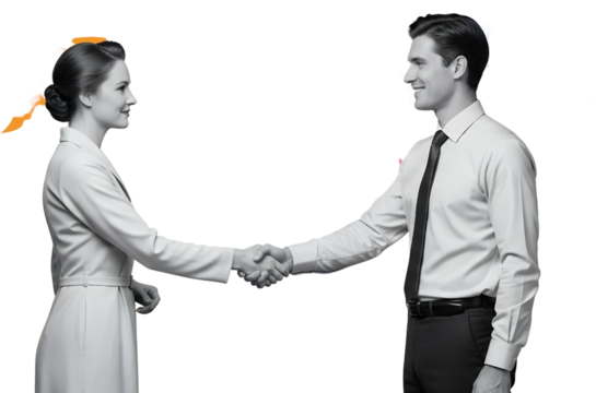 A Smiling Businessman And Businesswoman Shake Hands Conveying A Sense Of Partnership And Agreement With A Transparent Background Collage Handshake Cooperation