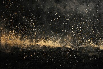 Abstract dark background with golden dust particles forming a wavy line, evoking a starry feel