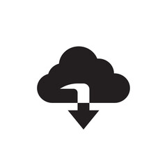 Simple black cloud download icon vector. Perfect for web, app, software, or cloud storage interface design. Minimalist style ideal for tech, data, network, and digital communication projects.