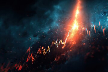 A stylized image showing a financial chart, with upward-trending lines, set against a dark background