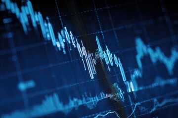 Financial data chart depicting a downward trend, with vertical bars in a blue hue