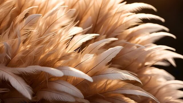 Closeup view of bird feather trendy soft brown color. Texture abstract background