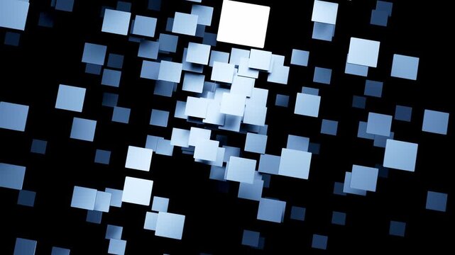 Animaci&oacute;n Generaci&oacute;n de cubos aleatorios flotando computaci&oacute;n qu&aacute;ntica Render 3D