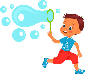 Kid Blow Bubbles. Outdoor Game Cartoon C

