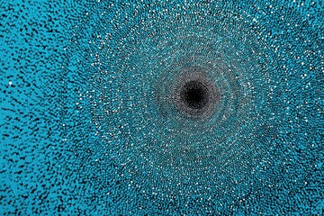 Abstract top-down view of a dark center and radiating lines on an aqua background