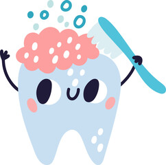 Tooth Washing with Brush. Cute Dental Ma
