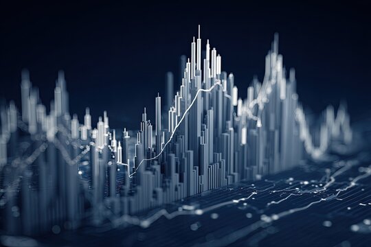 Abstract 3D rendering of rising and falling data visualizations, trends depicted with lines - Powered by Adobe
